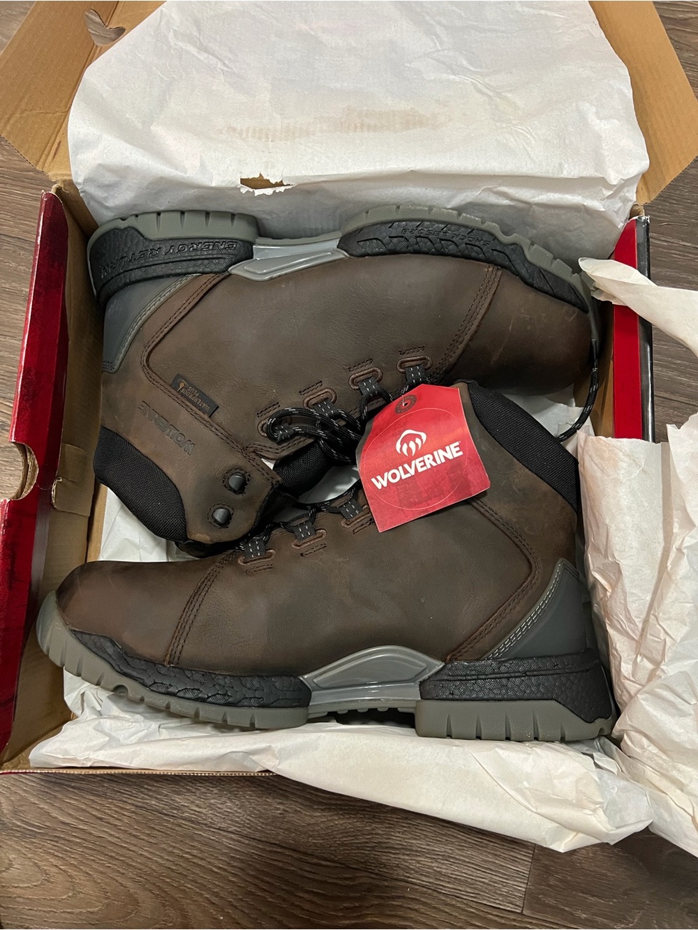 Wolverine Brown and Black Men’s Rugged Work Boots, composite toe